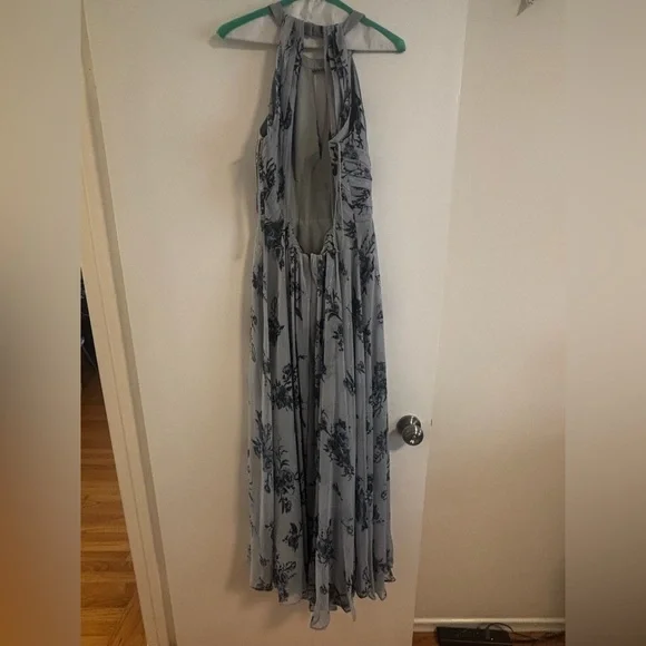 Marchesa Notte • Blue & Silver Floral Maxi Dress with open back • size 6 - Picture 9 of 16